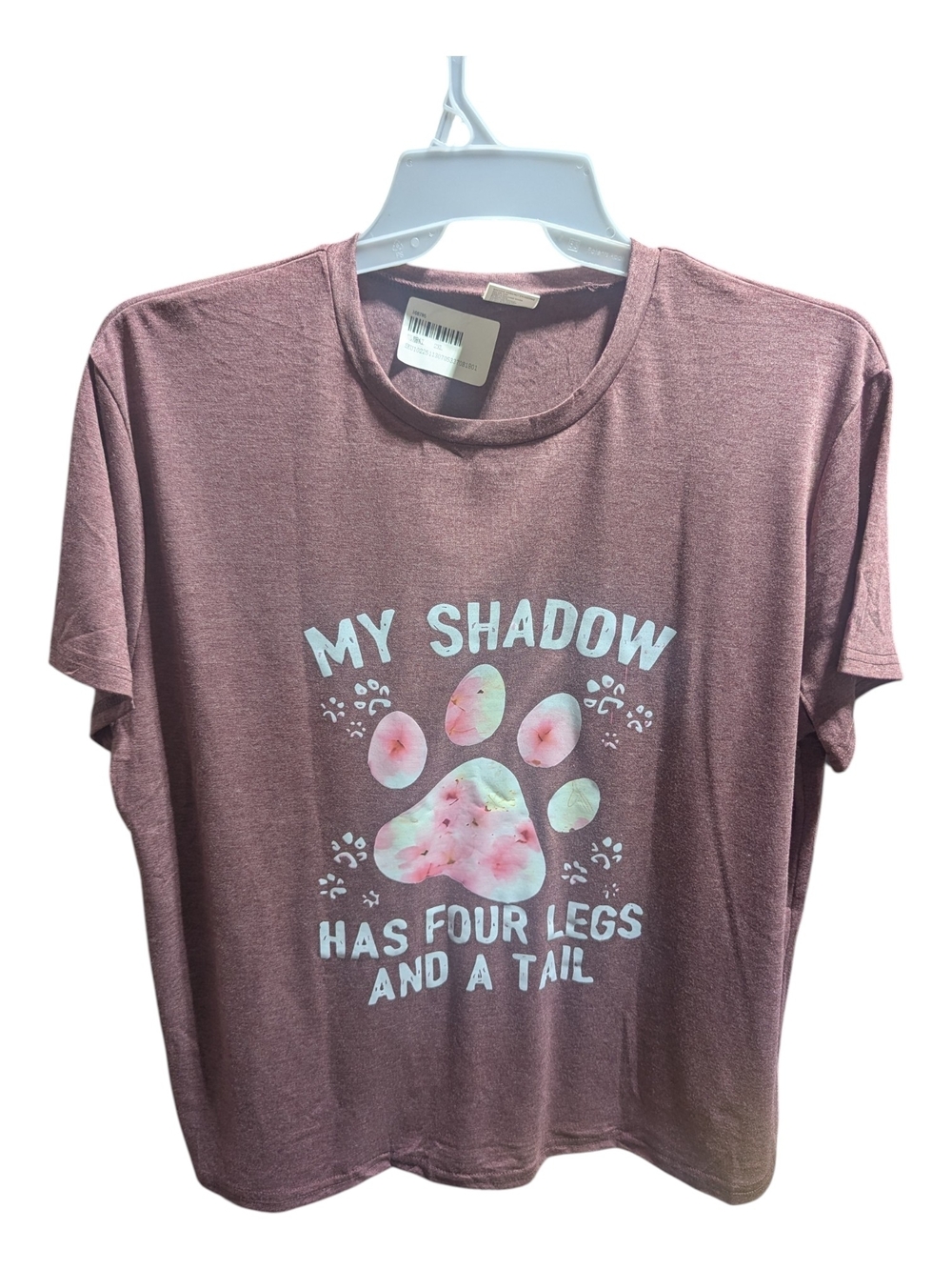 Graphic T Shirt My Shadow Has Four Legs and a Tail Pink Paw Short Sleeve NEW